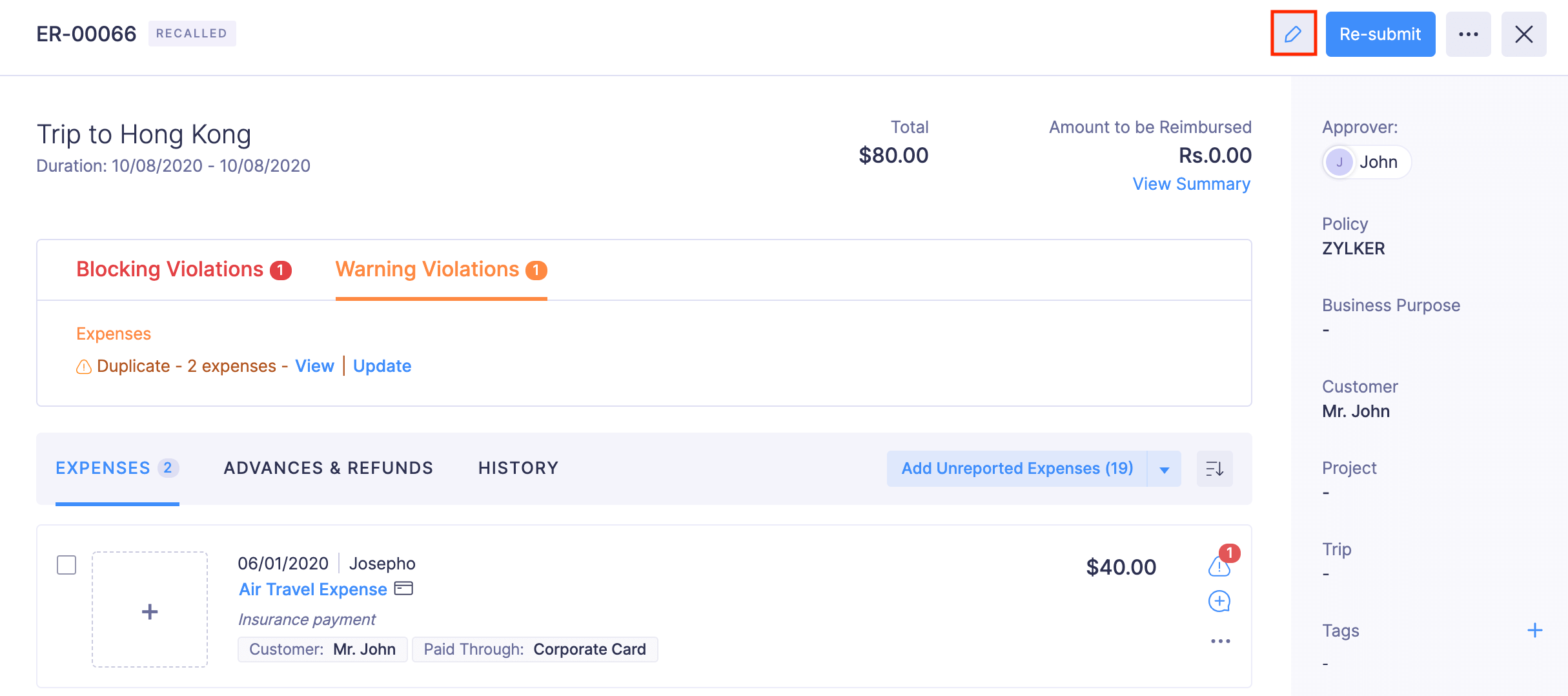 Recall a Submitted Report