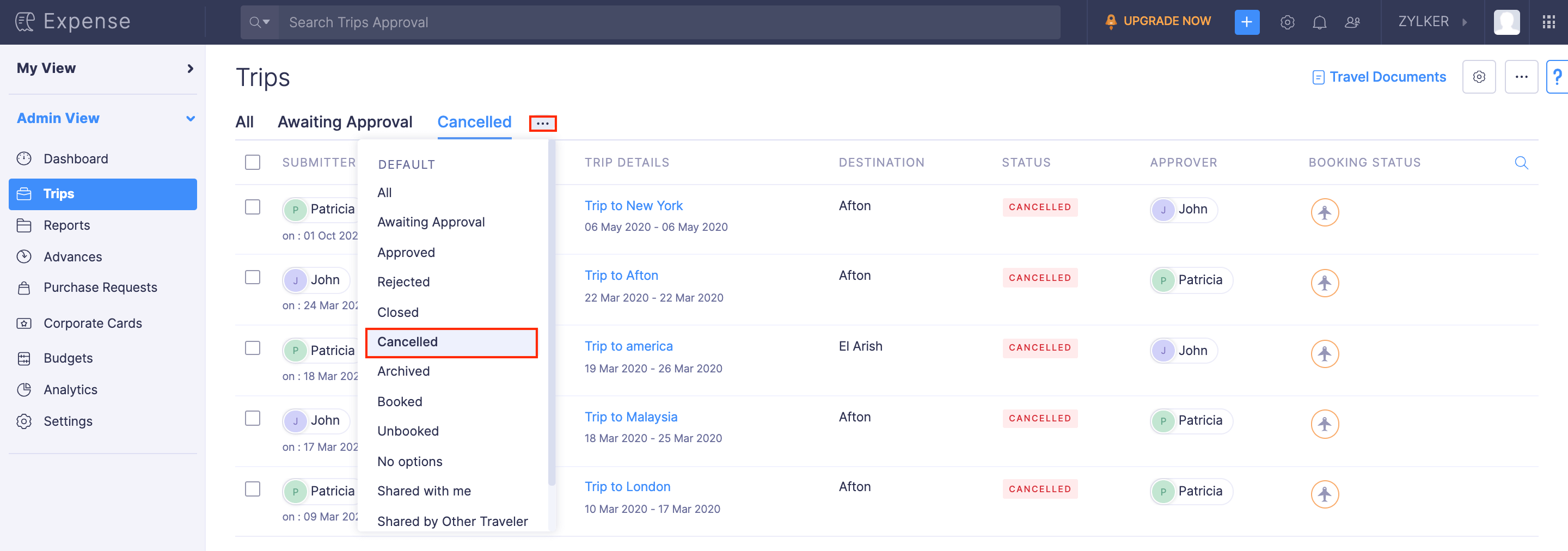 Apply Filters to Trips