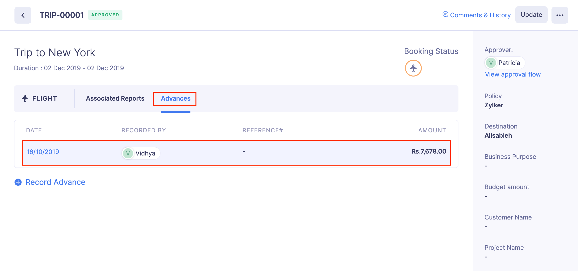 Remove Advance from Trip Request