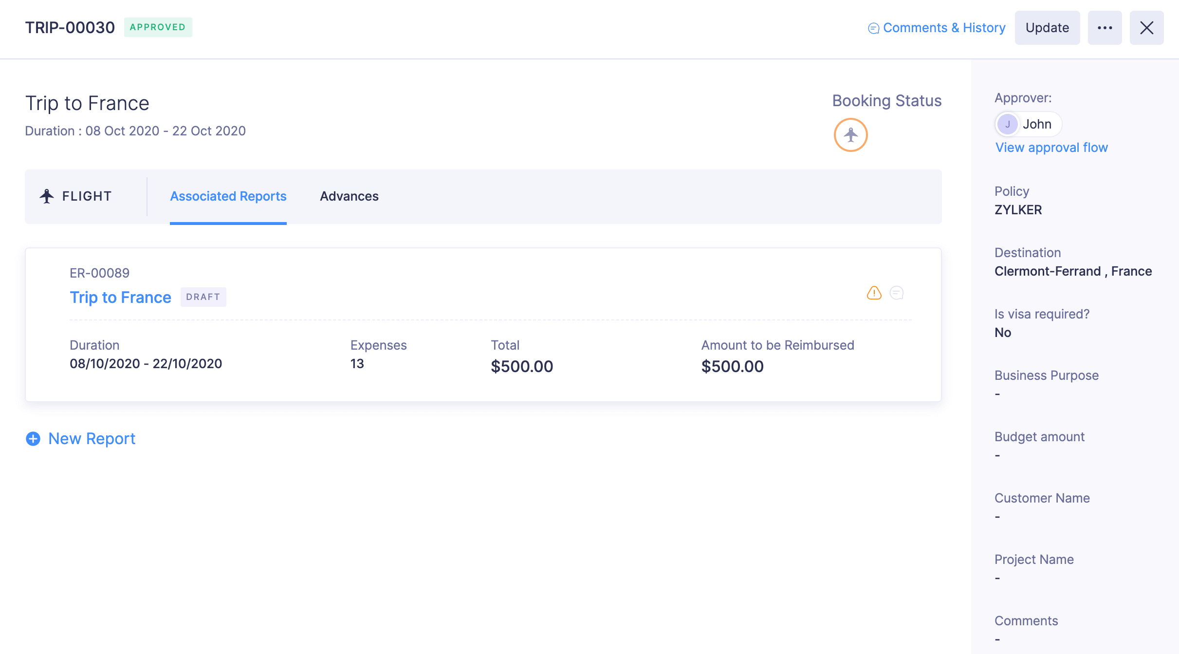 Report Trip Expenses