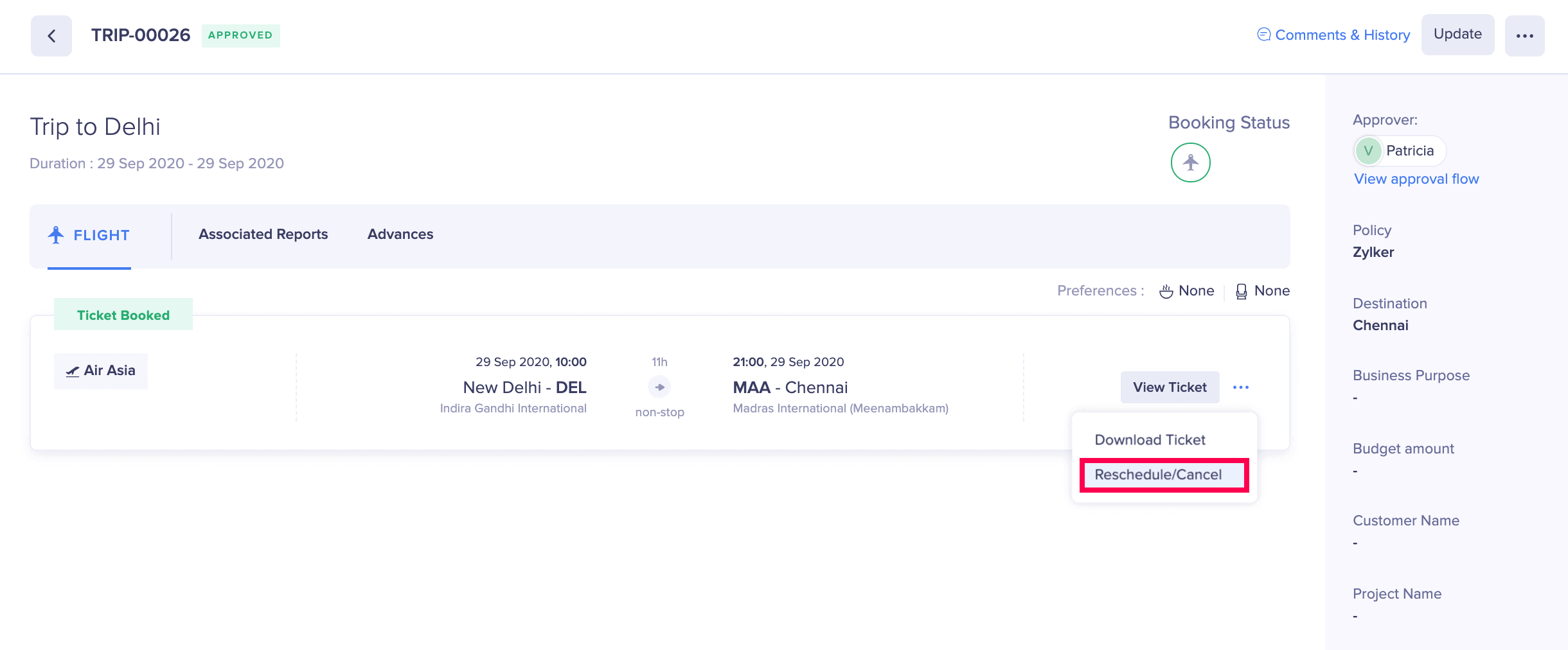 Reschedule Itinerary