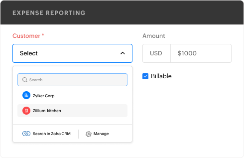 Zoho Expense Zoho CRM integration expense creation