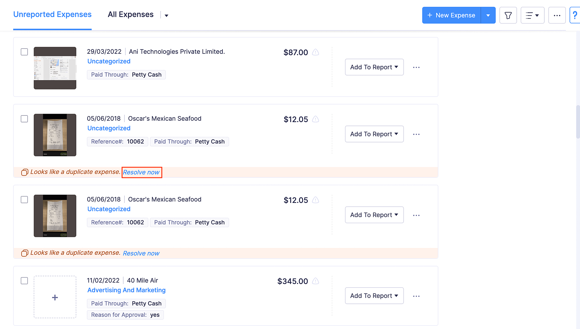 Detect Duplicate Expenses