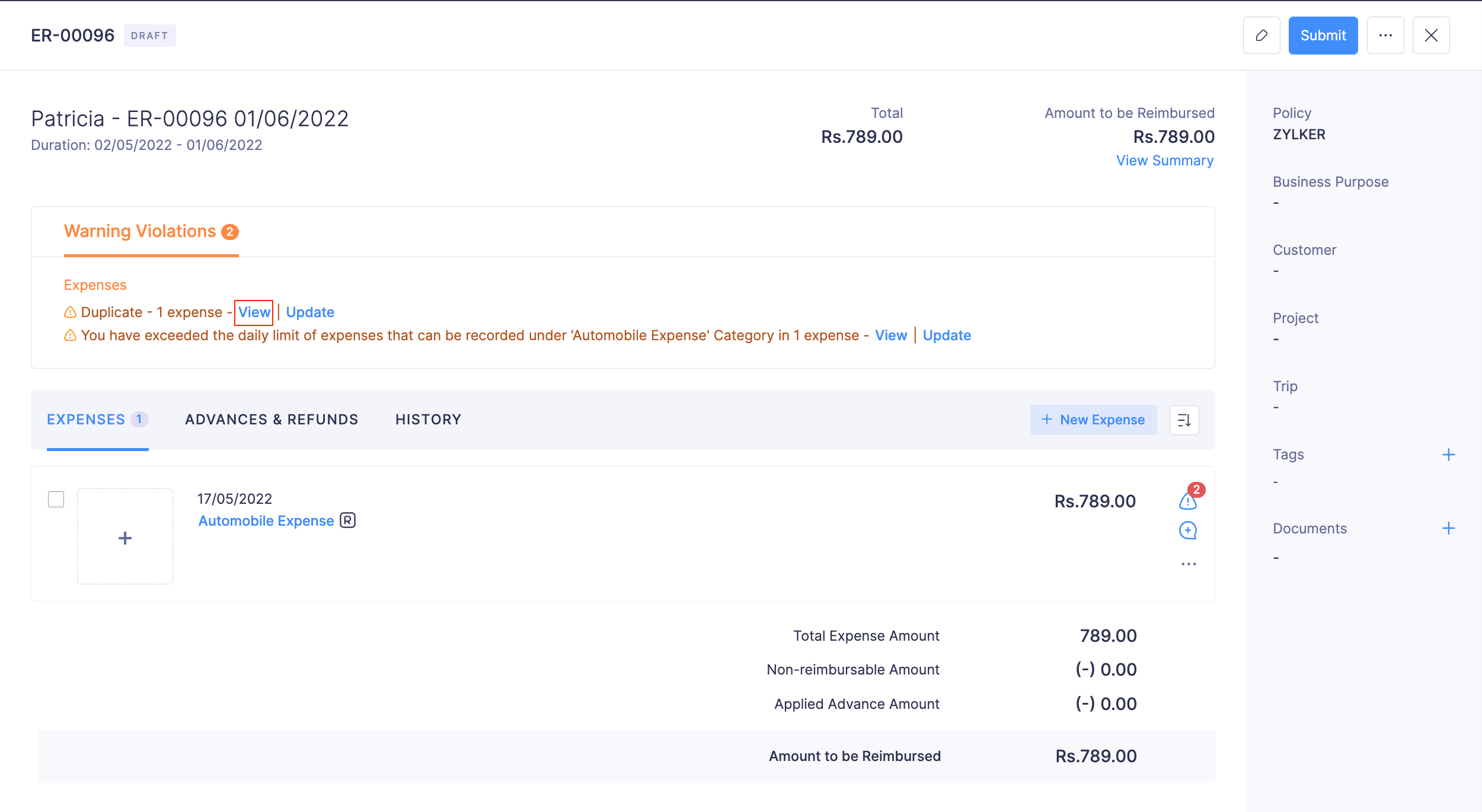 Detect Duplicate Expenses