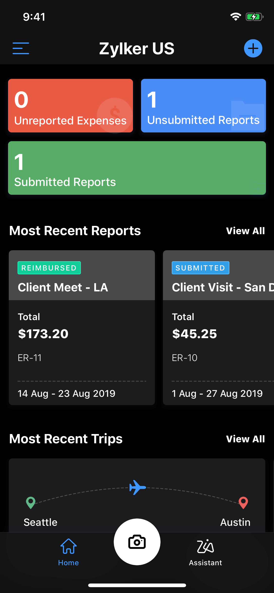 Dark mode in expense app - Zoho Expense