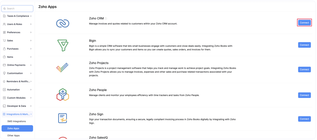 Connect Zoho CRM