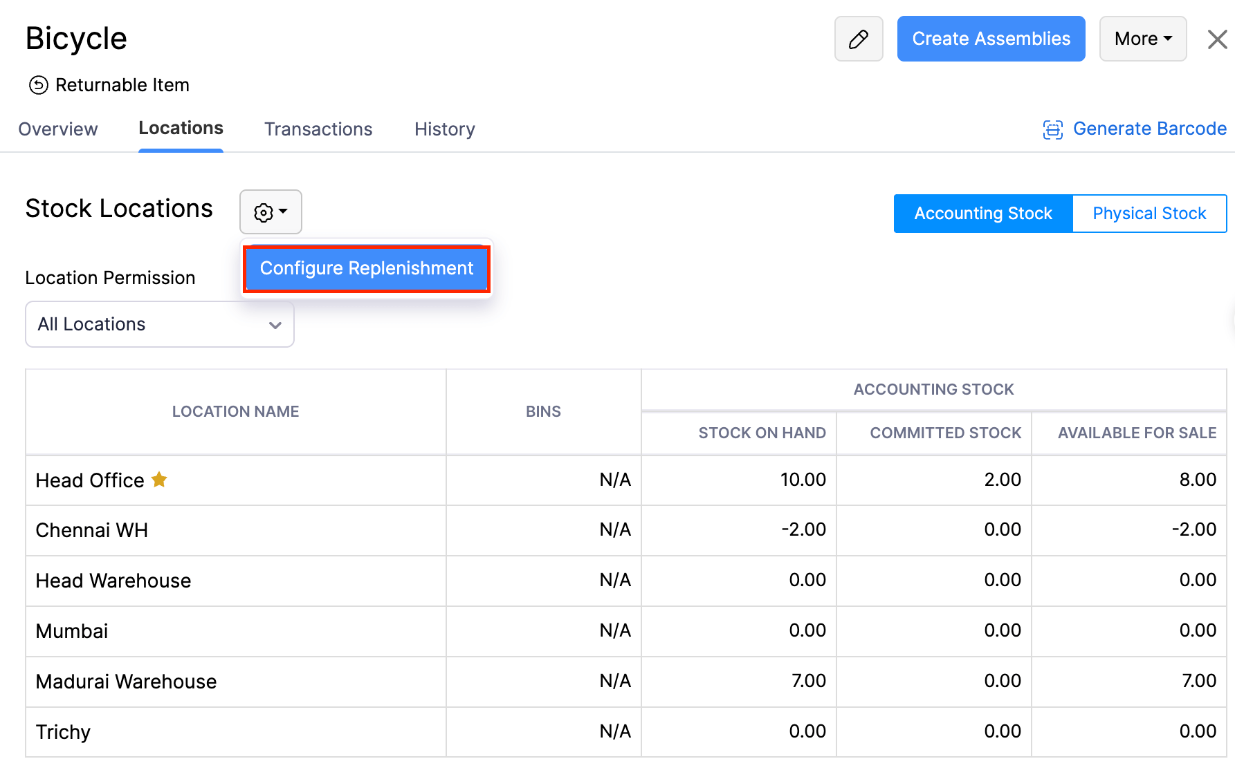 Replenishments-creation