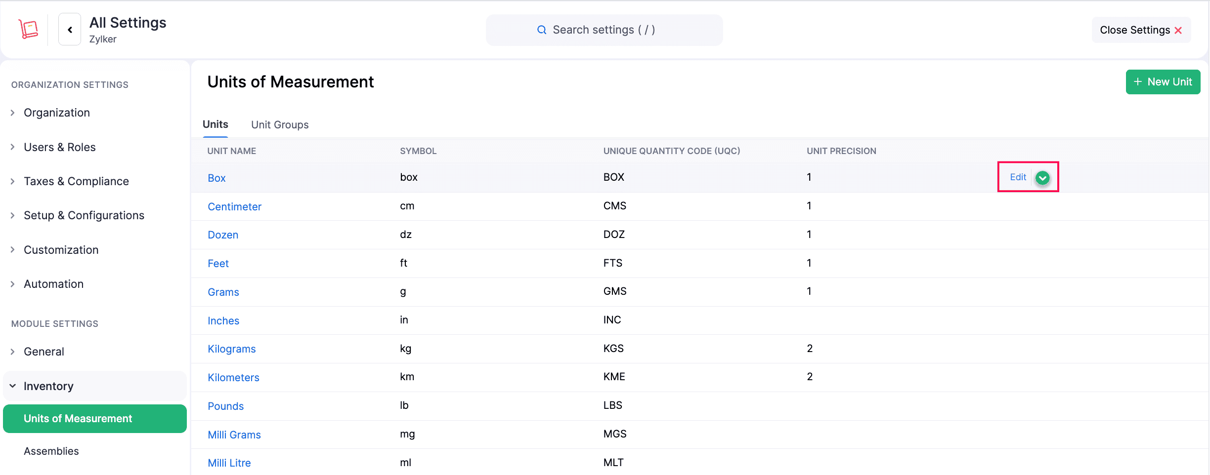 Configure Unit Precision