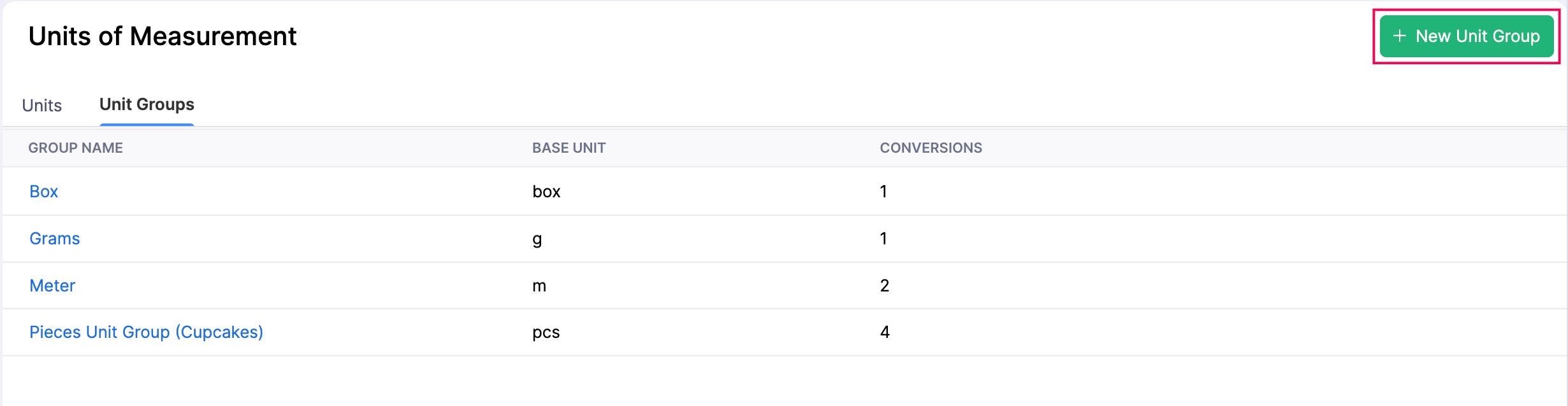 New Unit Group button