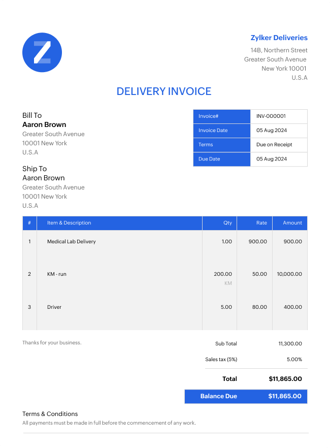 Delivery Invoice Template
