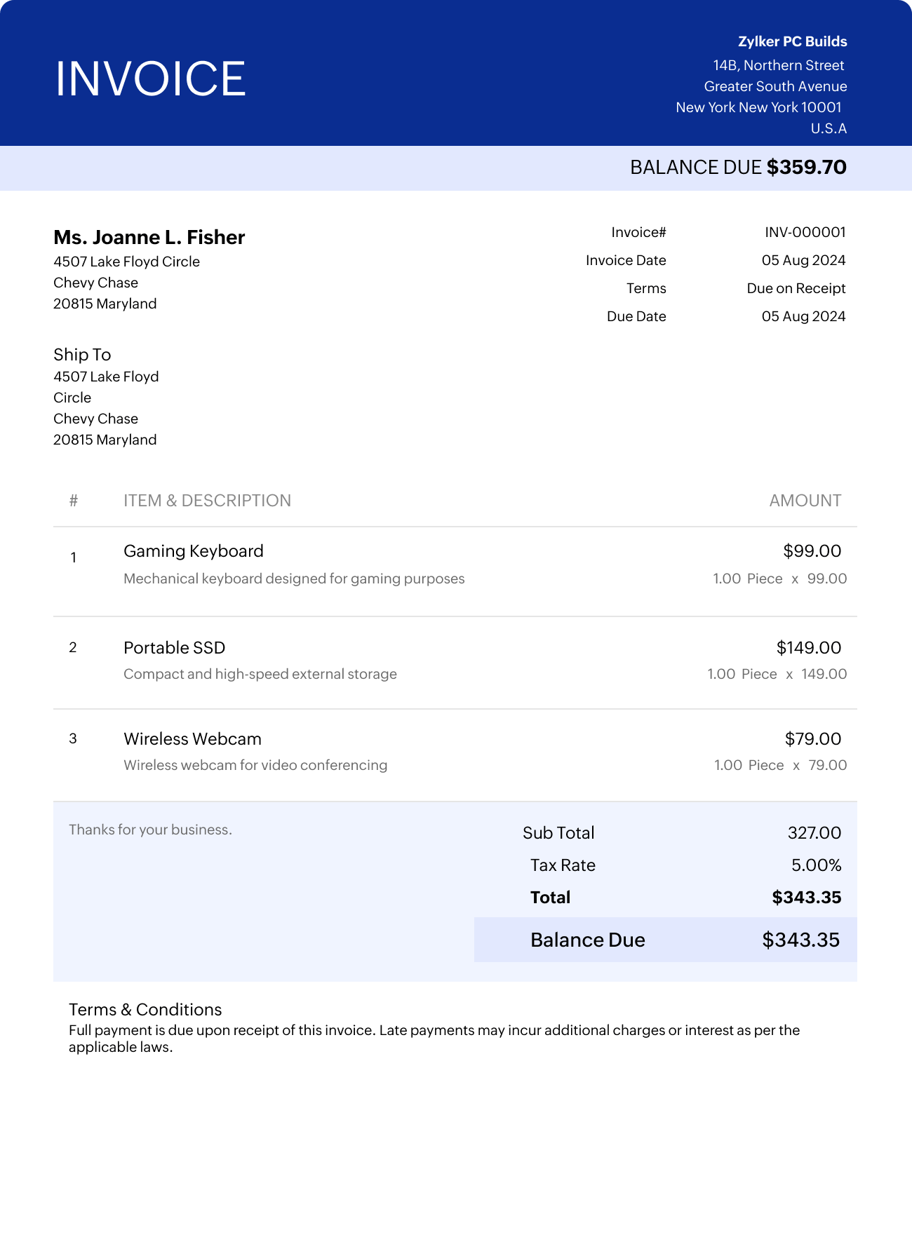Invoice Template in Word format