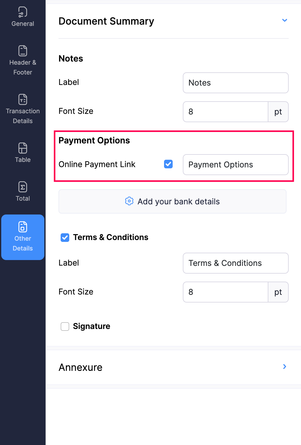 Disable payment gateway link