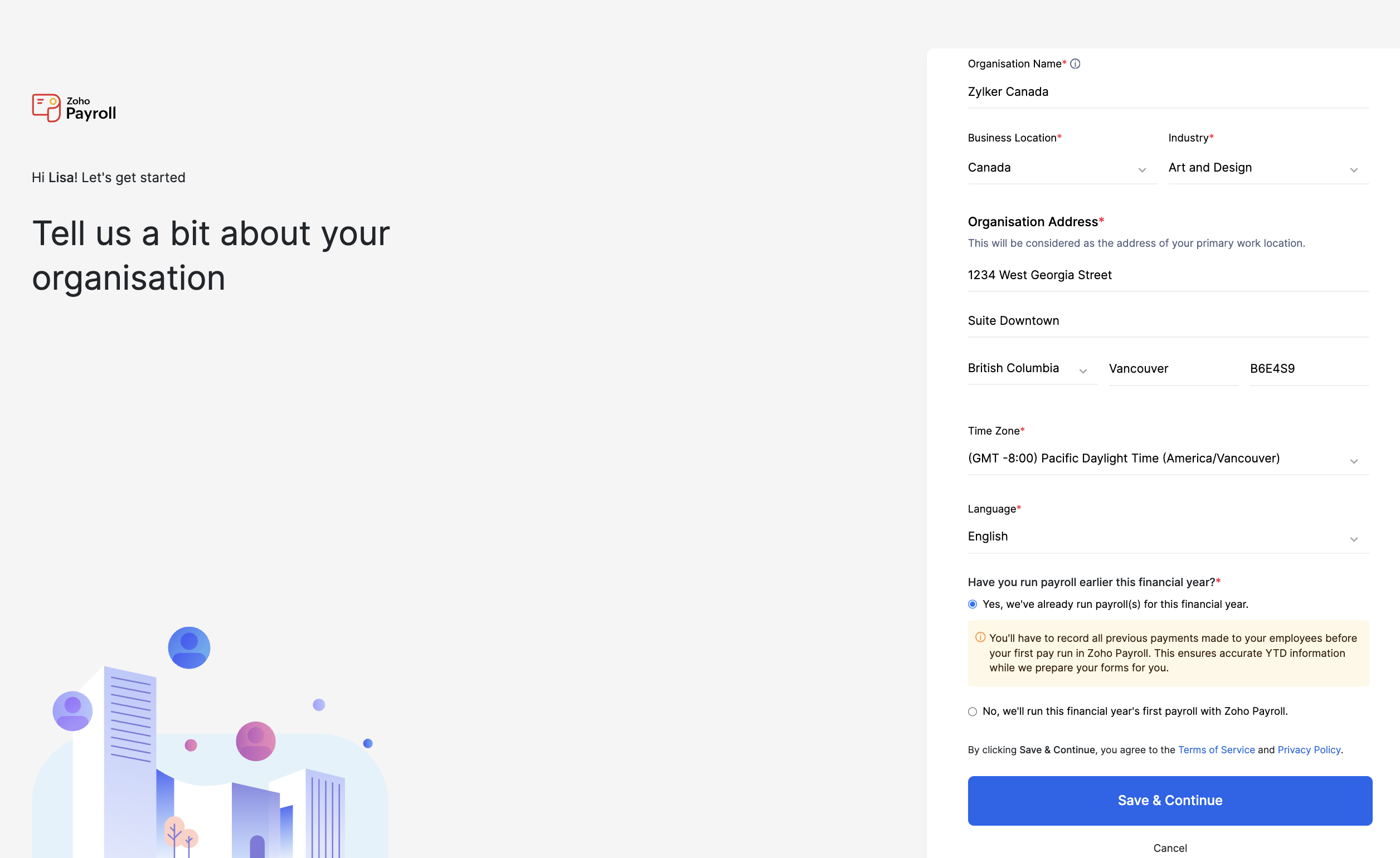 Create Zoho Payroll Organization