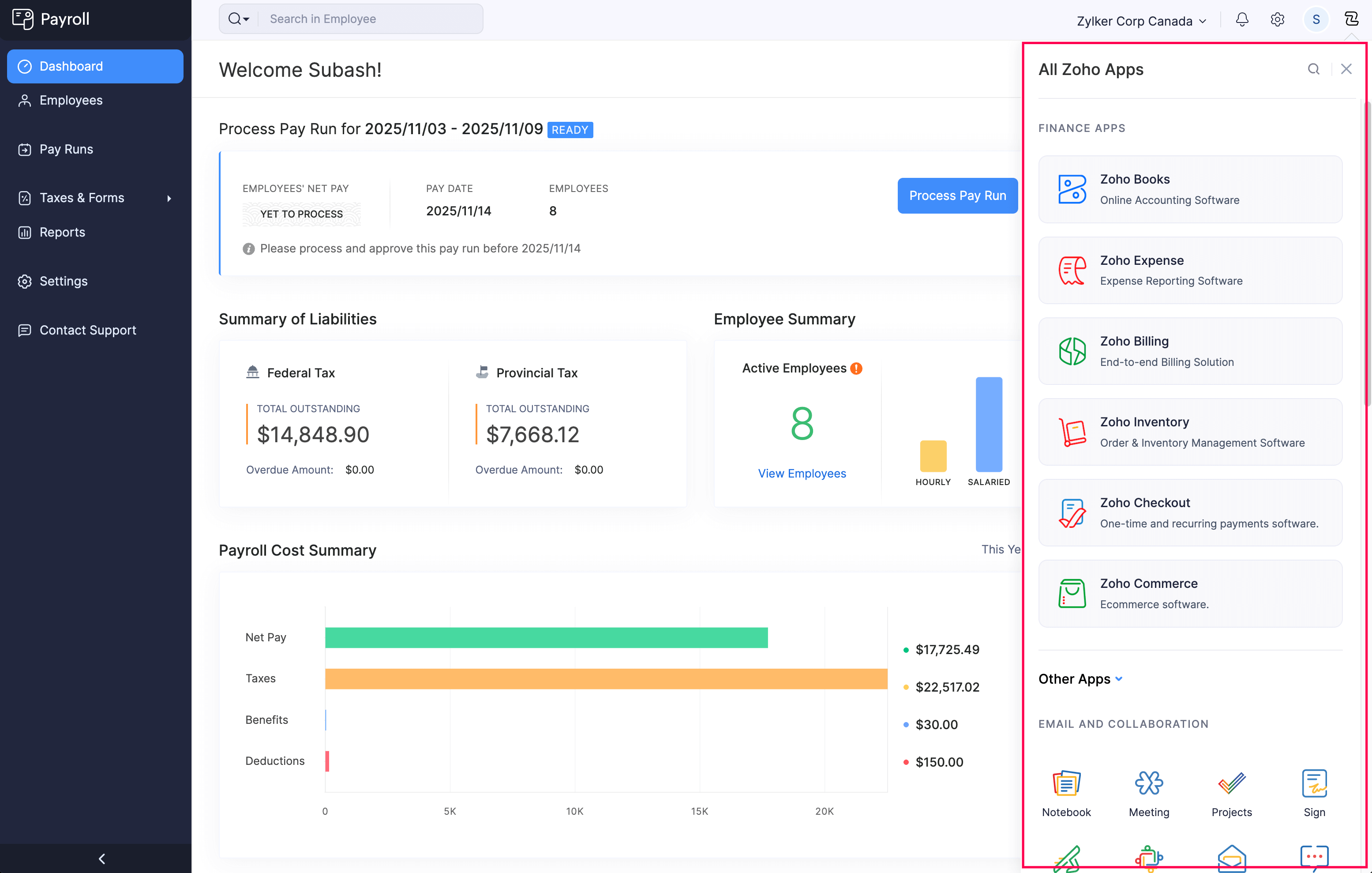 Zoho Apps in Zoho Payroll