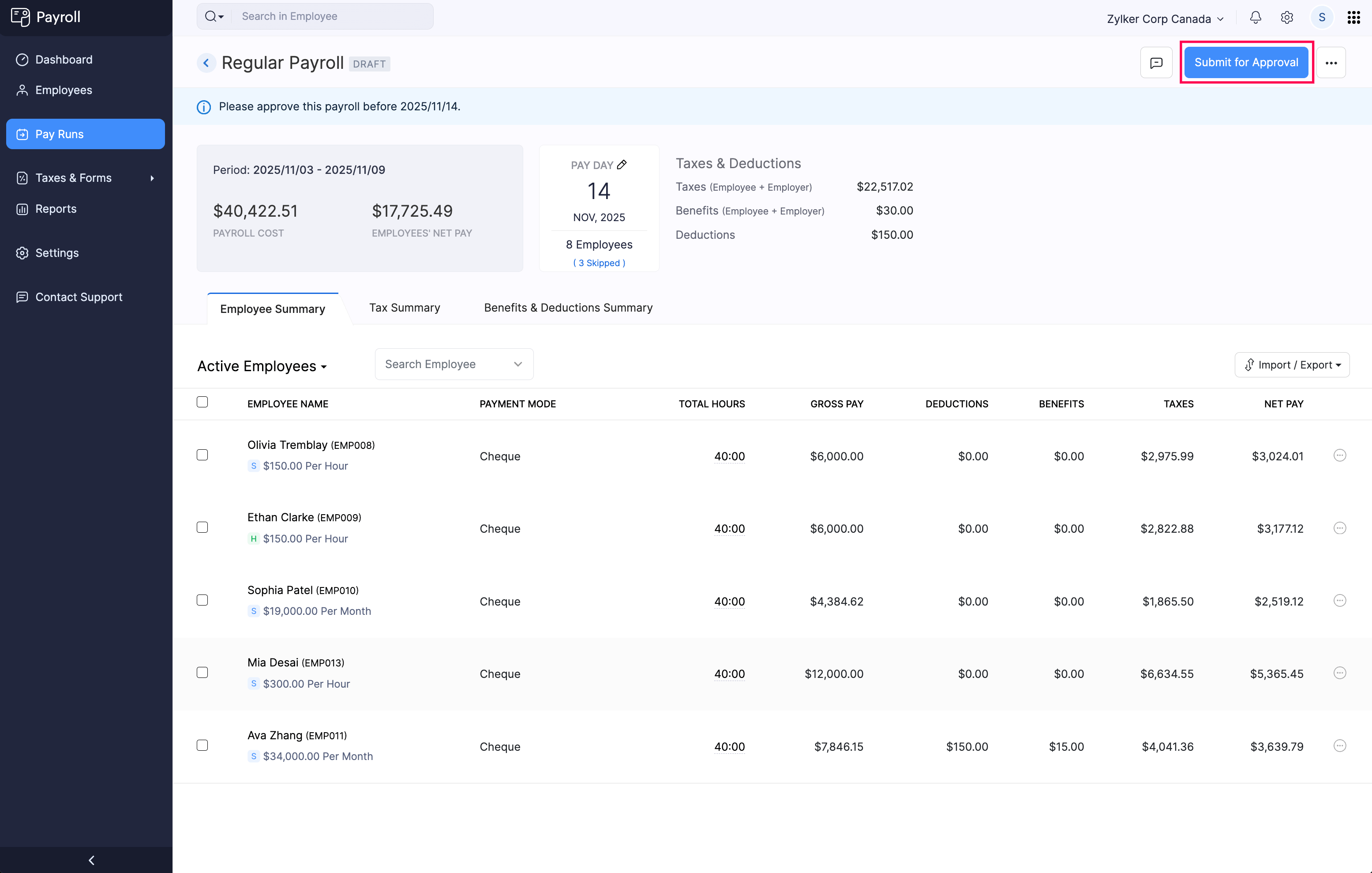 Submit Regular Payroll for Approval
