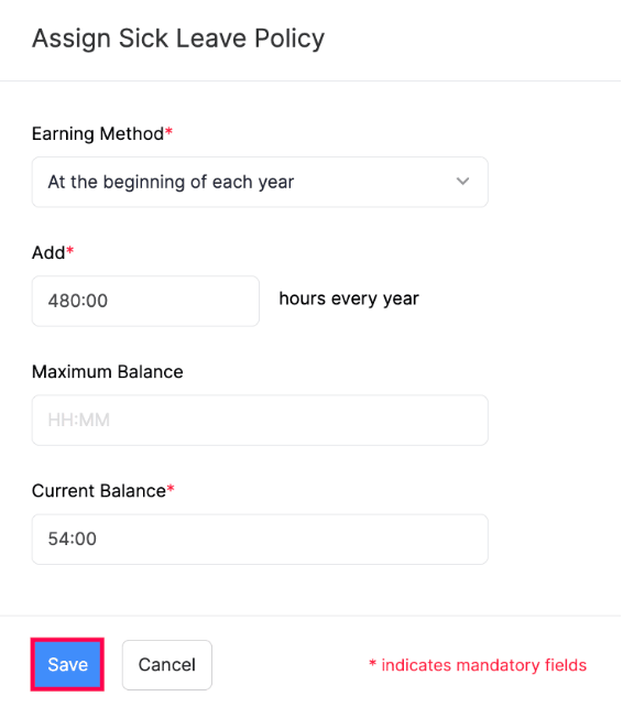 Assign Sick Leave Policy for this Employee
