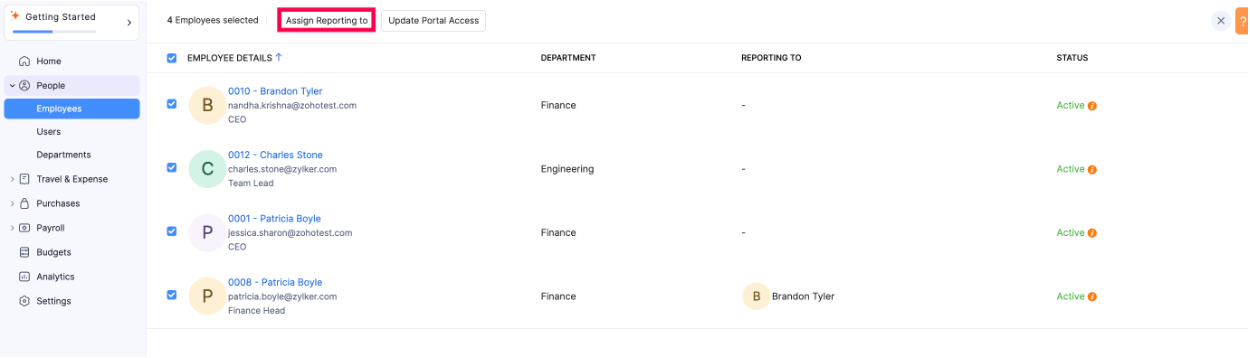 Bulk Edit Employees' Reporting To