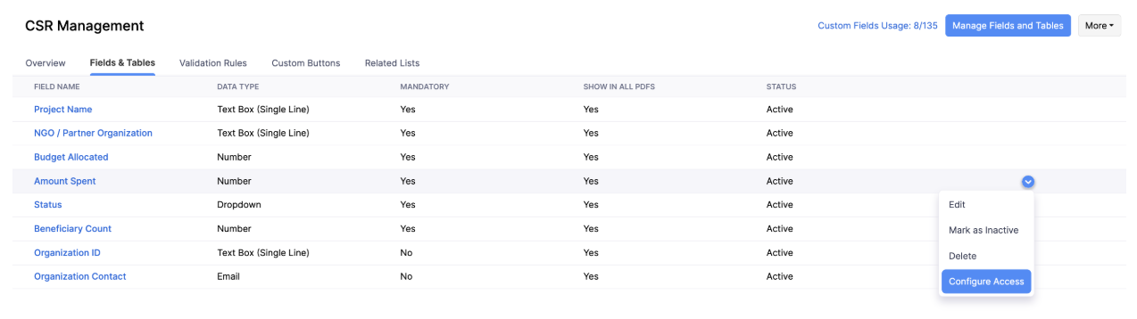 Configure Field Access