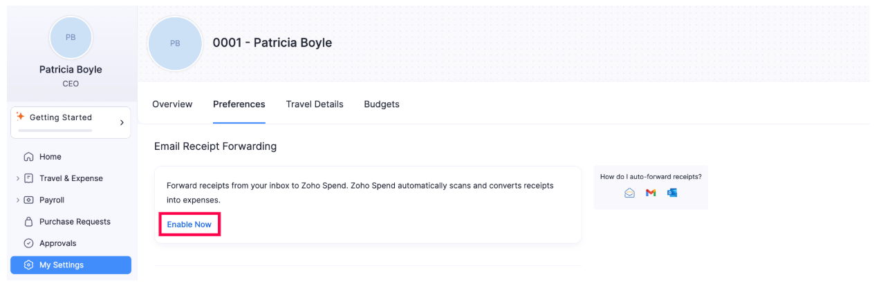 Enable Receipt Forwarding Email Address