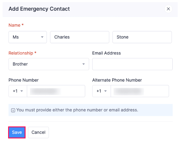 Add Emergency Contact