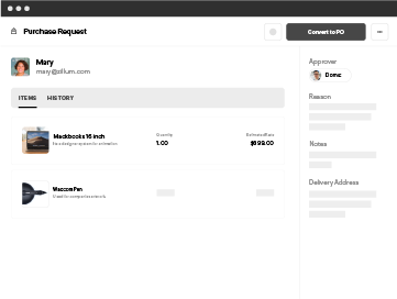Purchase request UI in Zoho Spend