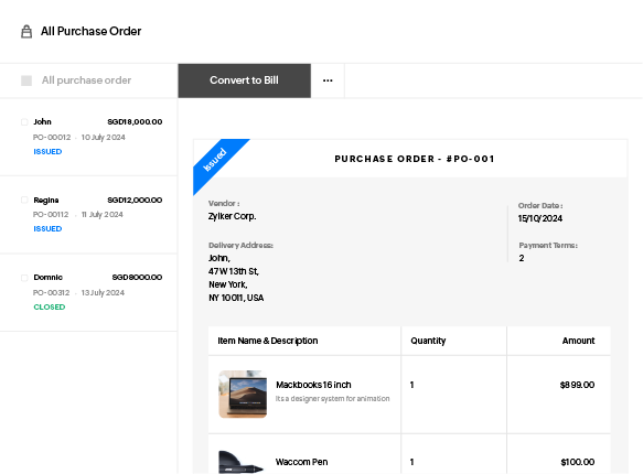 Purchase order in Zoho Spend