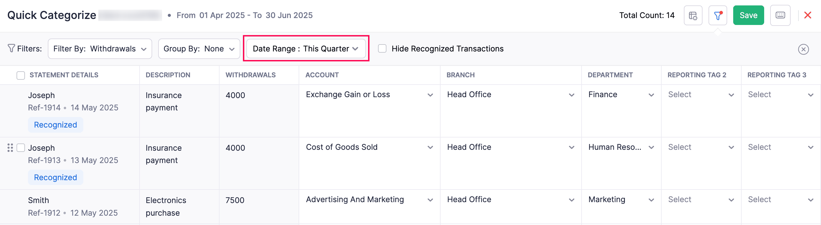Filter Bank Transactions